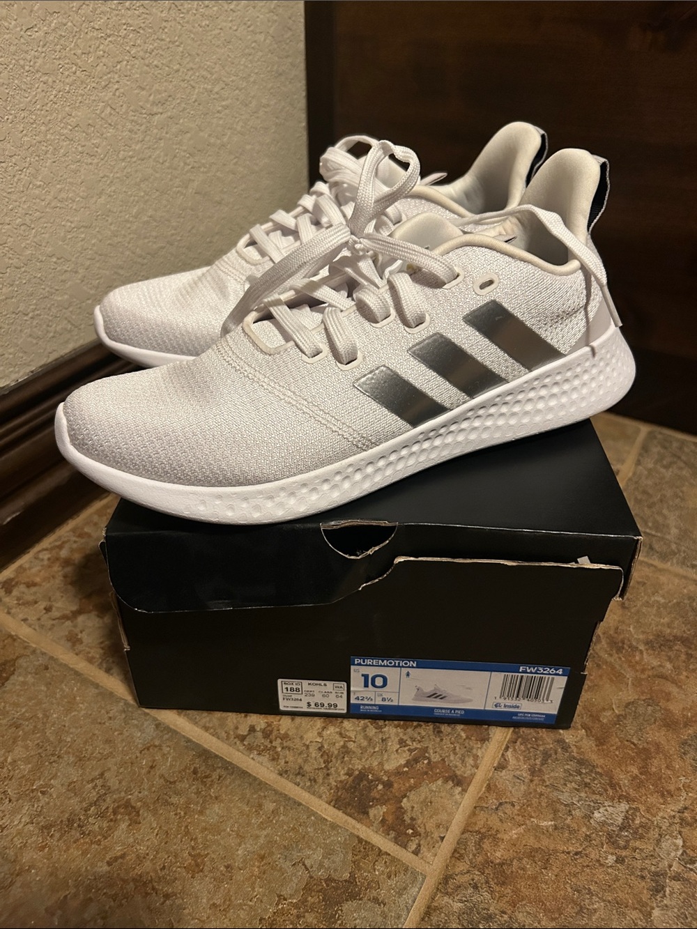 adidas White Running Sneakers with Silver Stripes
